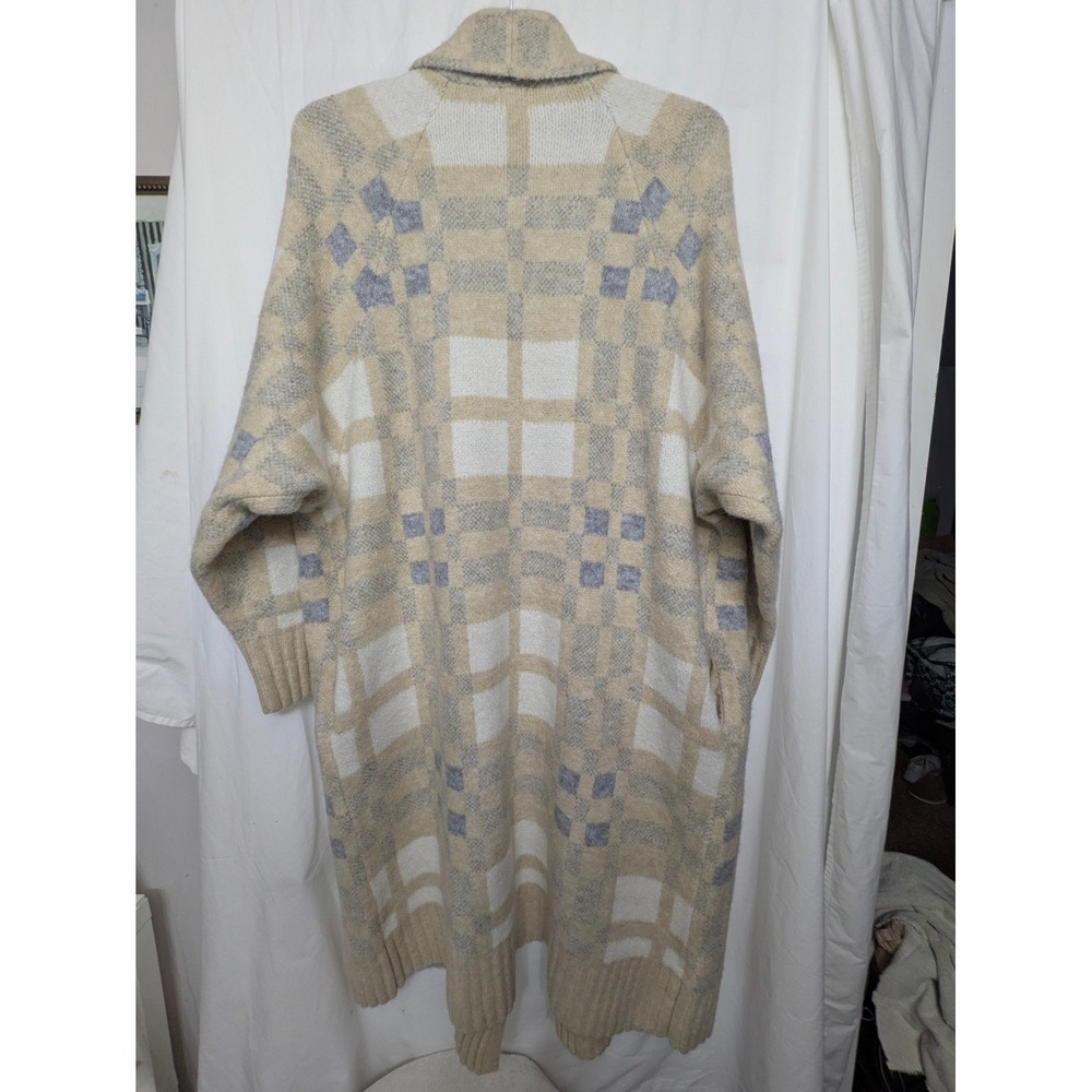 A New Day Women's XL Long Plaid Cardigan Sweater Cream Gray Open Front NWT - Picture 5 of 8